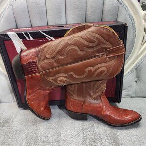 Nocona Boots Men's Western Boots, Size 7D, Brown Leather, Embossed, Boxed (Used)